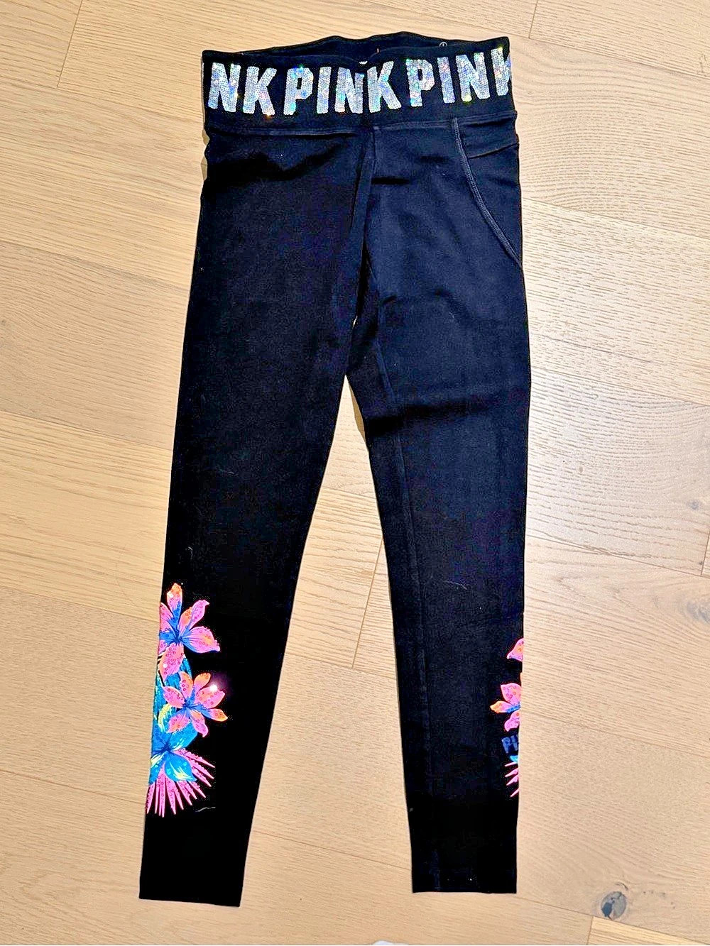 PINK Victoria's Secret Bling Foldover Tropical Floral Leggings